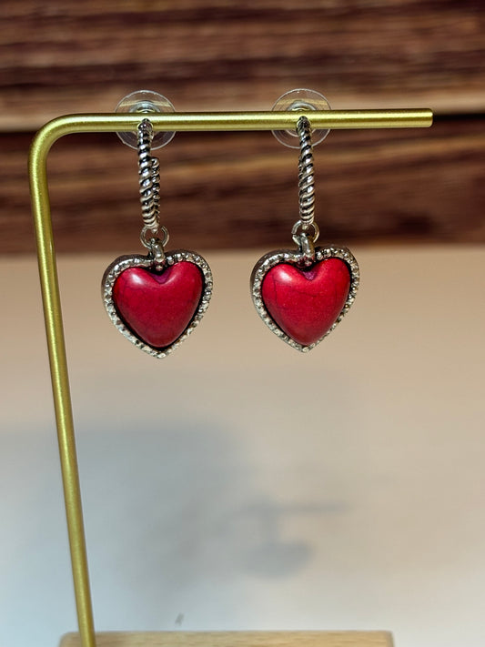 Red Heart Drop Earrings