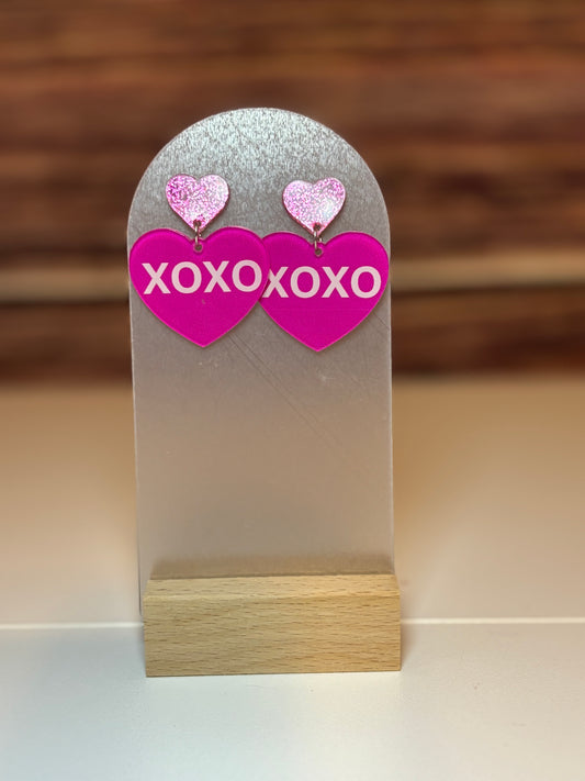 XOXO Pink Heart Dangle Earrings