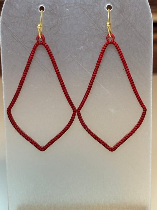 Red Textured Diamond Drop Earrings