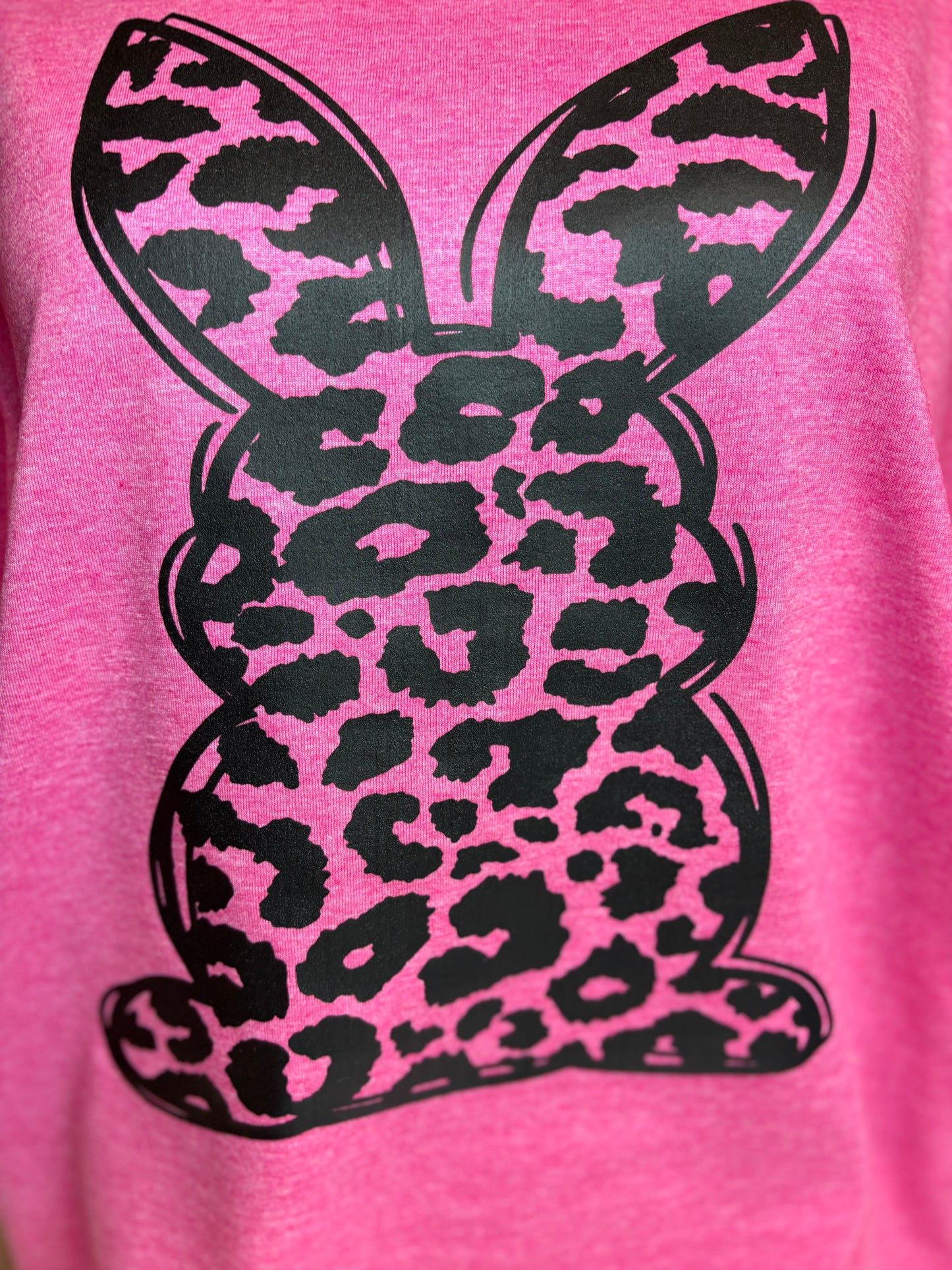 Leopard Print Bunny Shirt | Heathered Pink Graphic Tee for Women