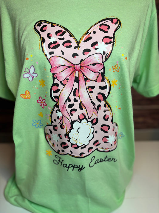 Pink Leopard Bunny “Happy Easter” Graphic Tee