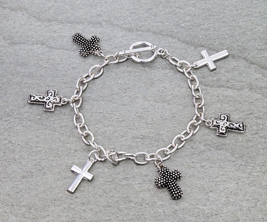Silver Cross Charm Toggle Bracelet