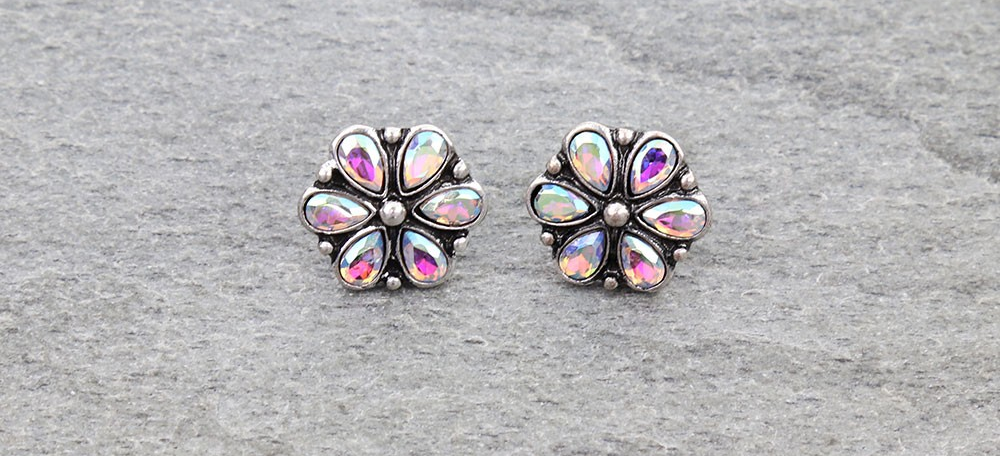 AB Stone Flower Stud Earrings