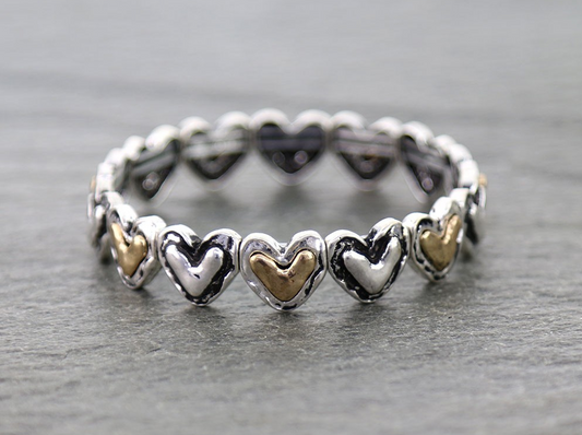 Silver and Gold brushed Heart Stretch Bracelet