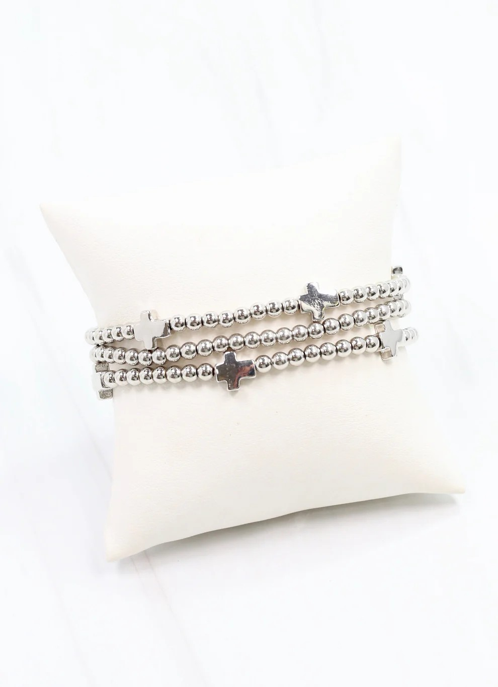 Silver Cross Bracelet Set