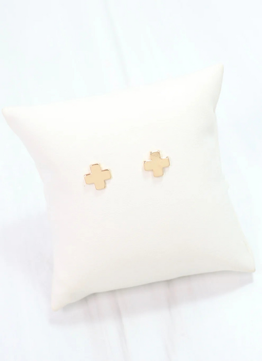 Gold Cross Stud Earrings