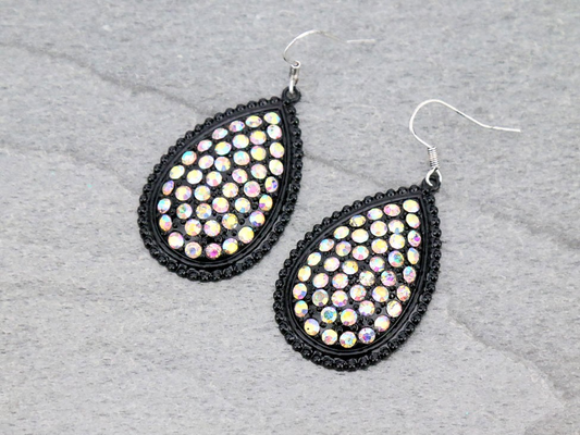 Black AB Teardrop Dangle Earrings