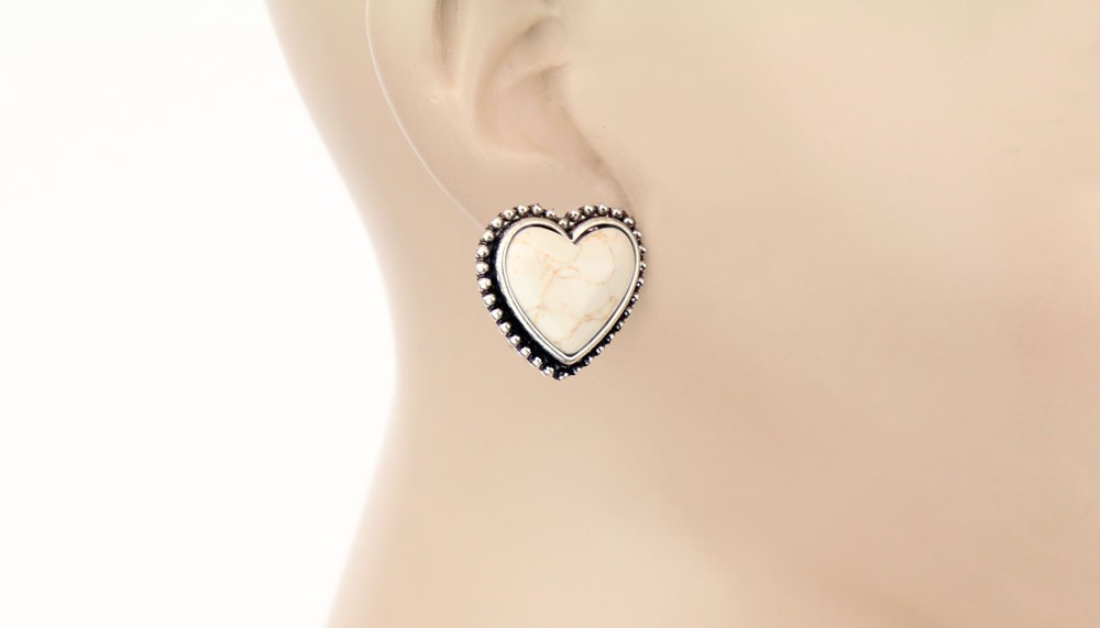 Heart Stone Stud Earrings