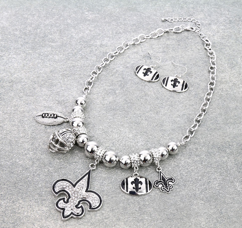 Fleur De Lis Football Necklace Set
