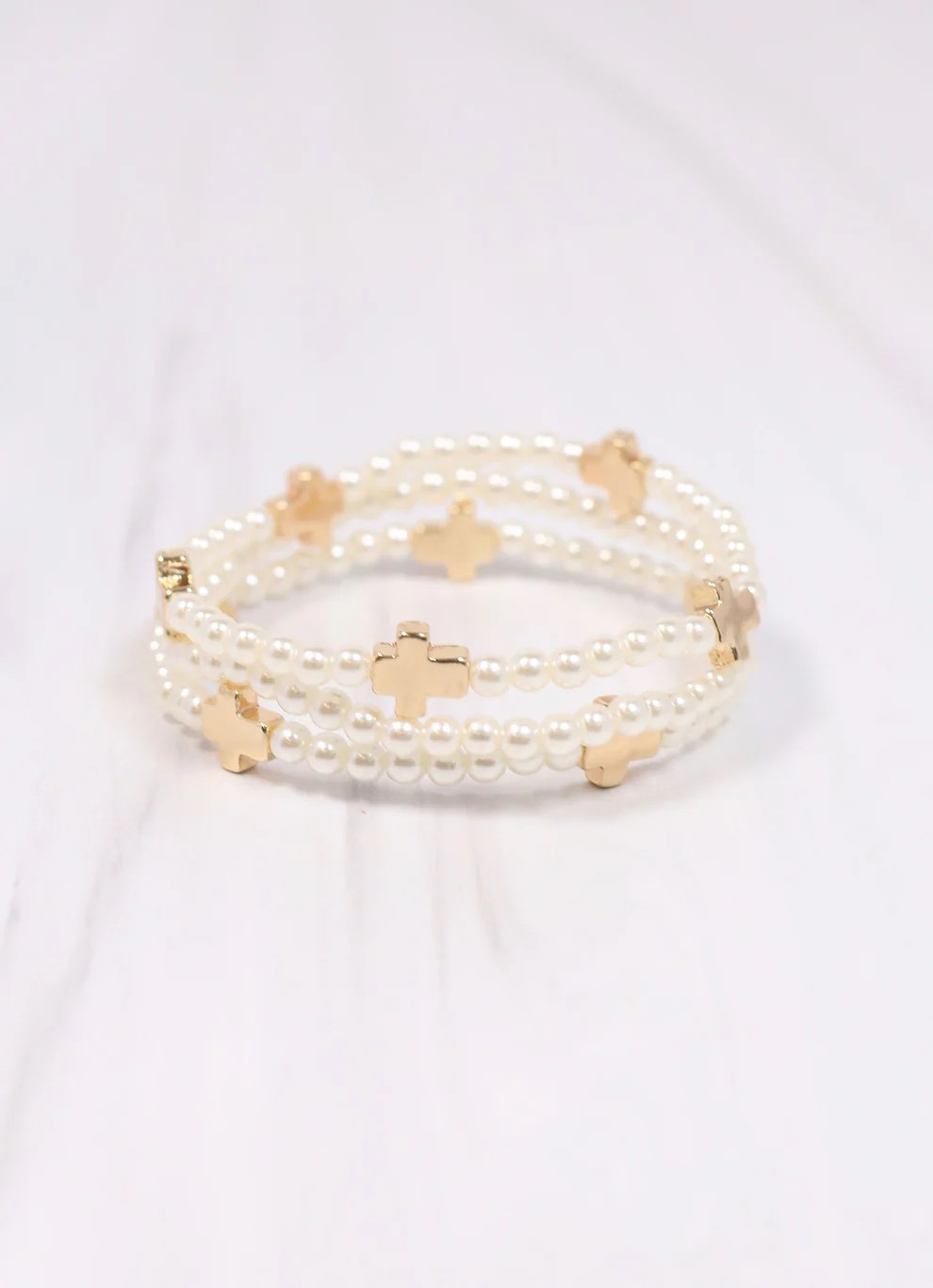 Cross Pearl Bracelet Set
