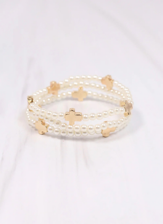Cross Pearl Bracelet Set