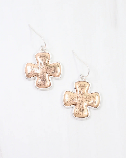 Silver and Gold Cross Earrings