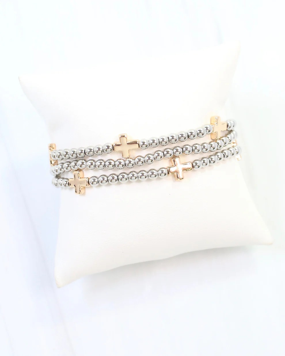 Gold and Silver Cross Bracelet Set