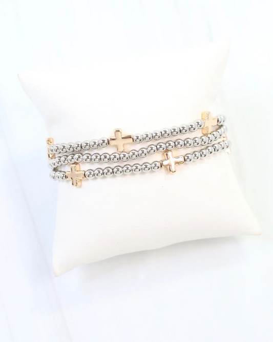 Gold and Silver Cross Bracelet Set