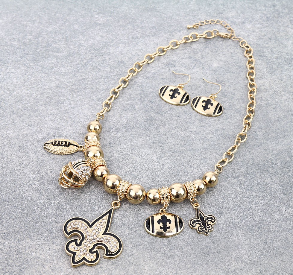 Fleur De Lis Football Necklace Set