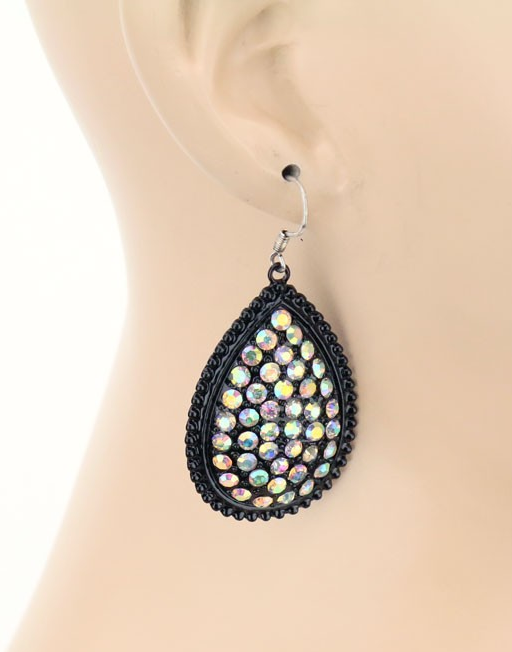 Black AB Teardrop Dangle Earrings