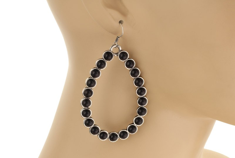 Black Bead Teardrop Earrings