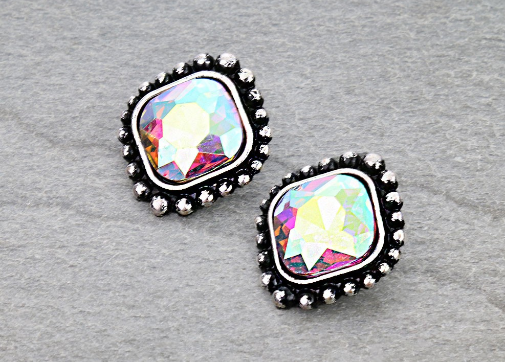 Western Square Stone Stud Earrings