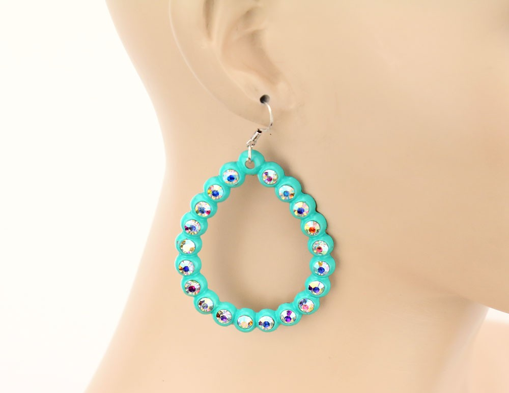 Turquoise Earrings with AB Rhinestones