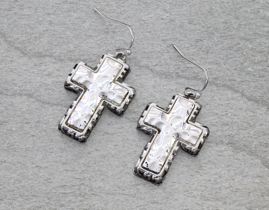 Tailored Filigree Cross Dangle Earrings