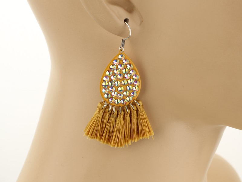 Mustard Tear Drop Tassel Earrings