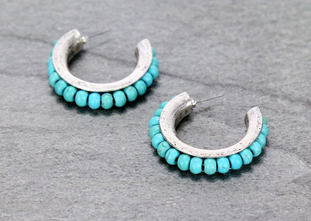 Turquoise Bead Hoop Earrings