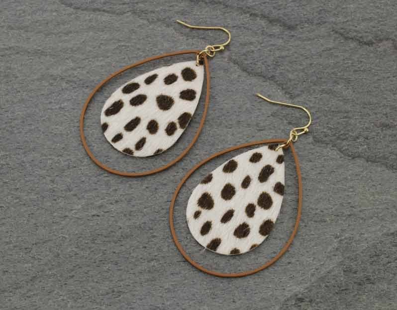 Leopard with Metal Teardrop Fish Hook Earrings