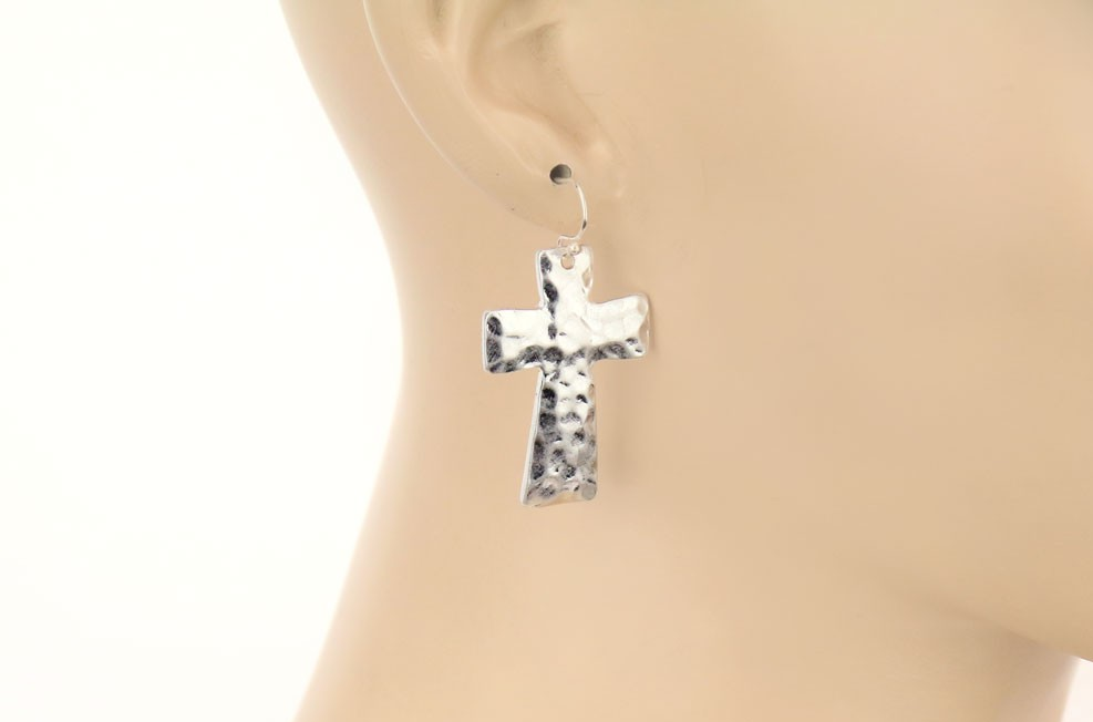 Hammered Dangle Cross Earrings