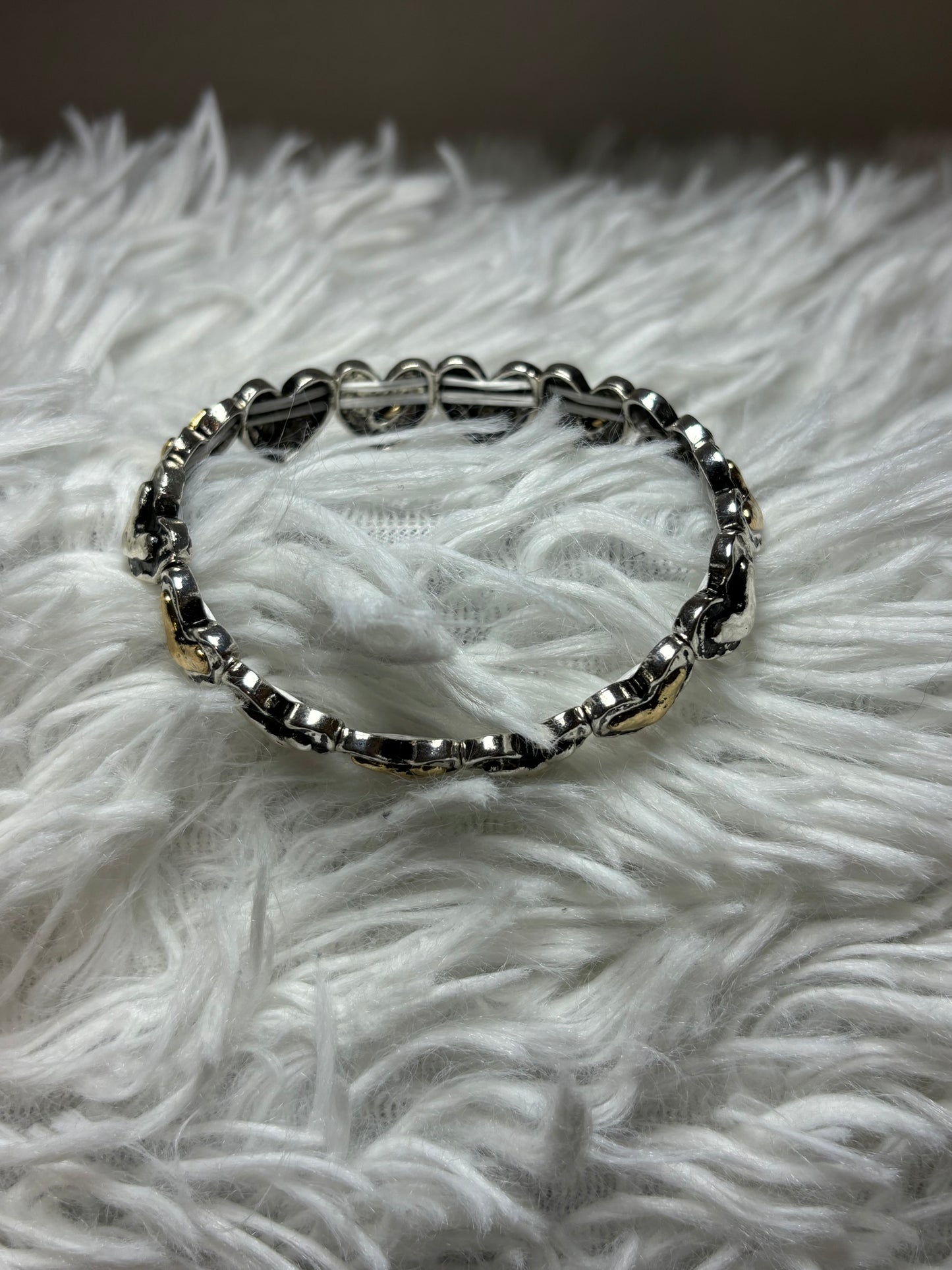 Silver and Gold brushed Heart Stretch Bracelet