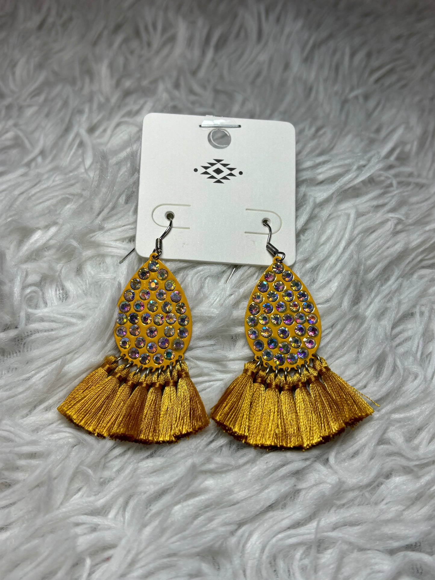 Mustard Tear Drop Tassel Earrings