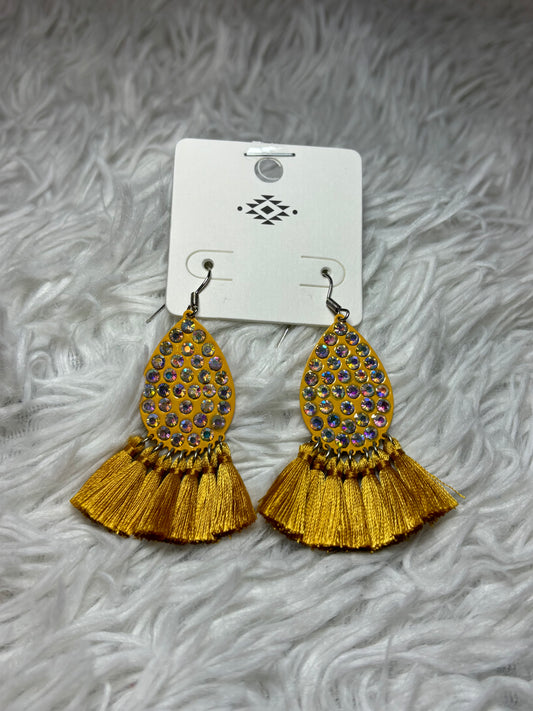 Mustard Tear Drop Tassel Earrings