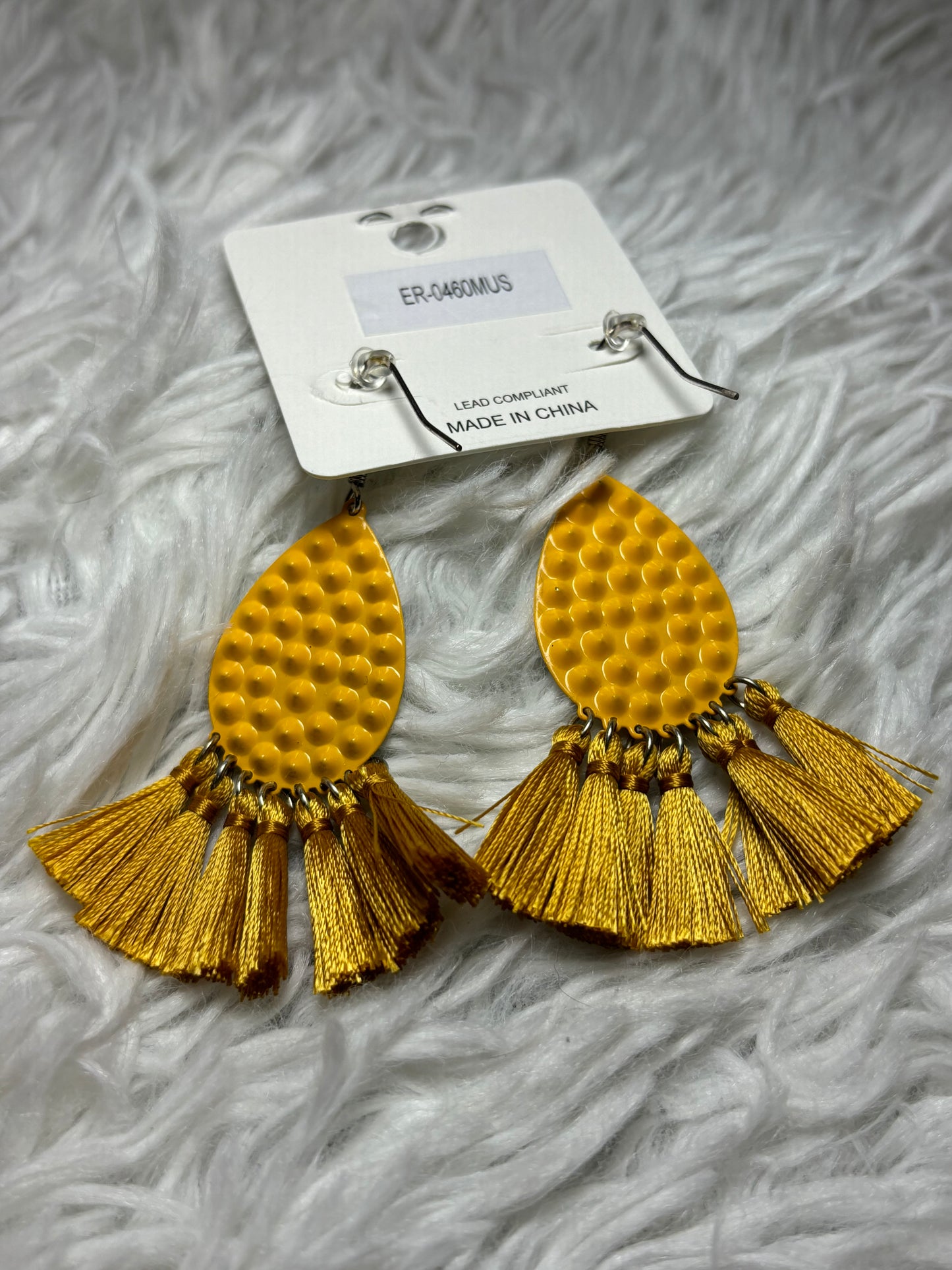 Mustard Tear Drop Tassel Earrings