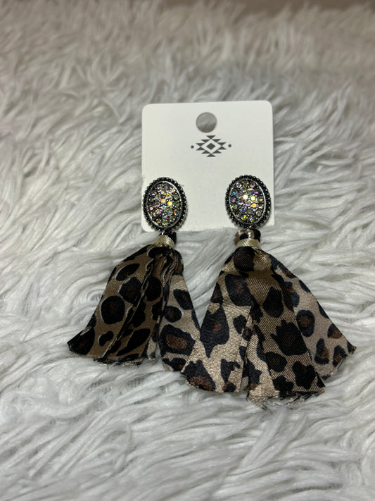 AB stone earring with Leopard Tassel