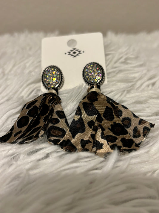 AB stone earring with Leopard Tassel