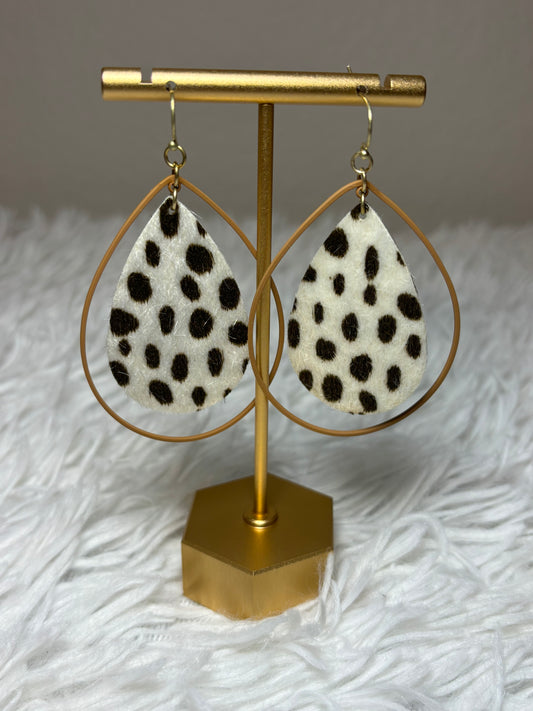Leopard with Metal Teardrop Fish Hook Earrings