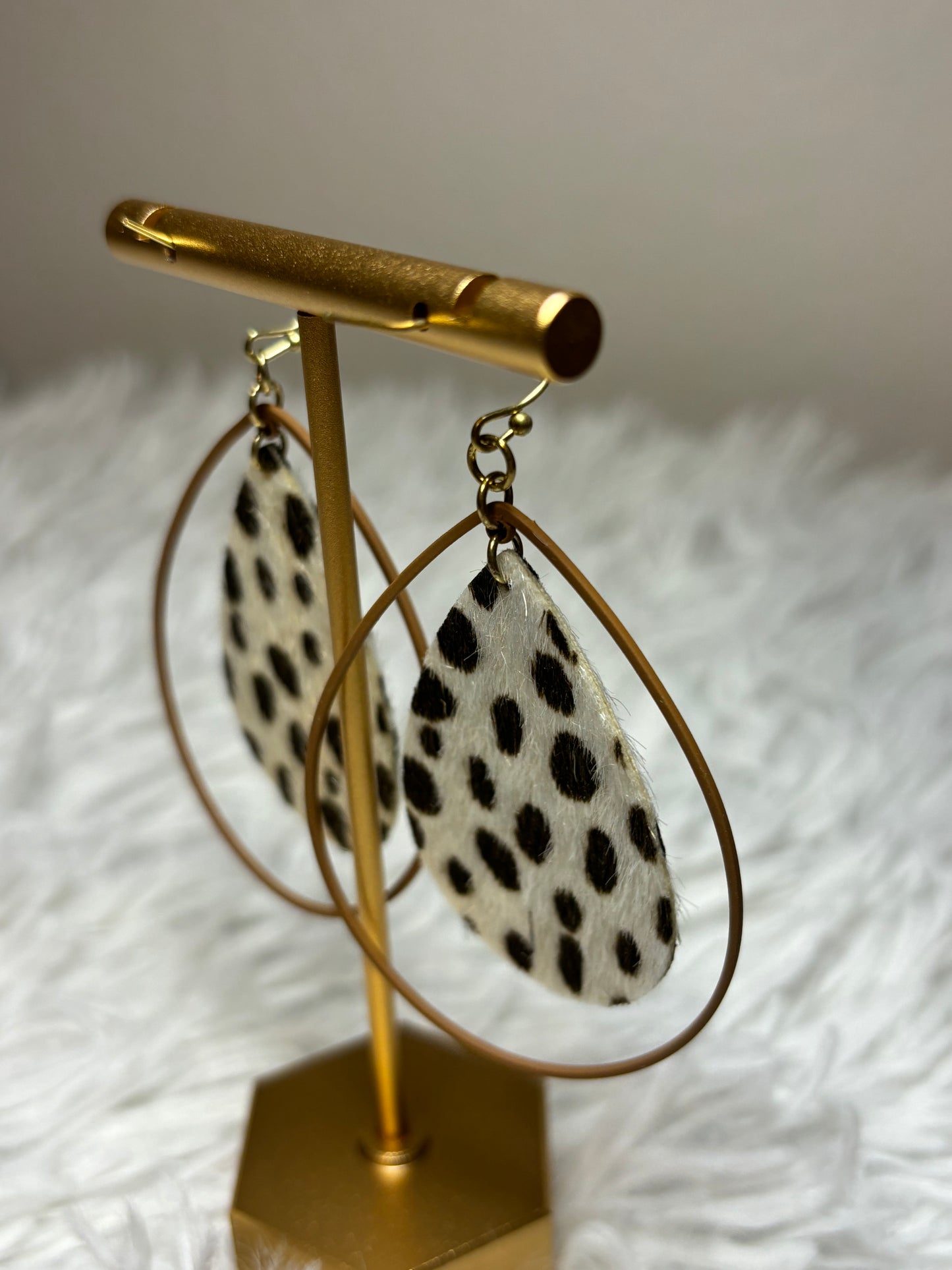 Leopard with Metal Teardrop Fish Hook Earrings
