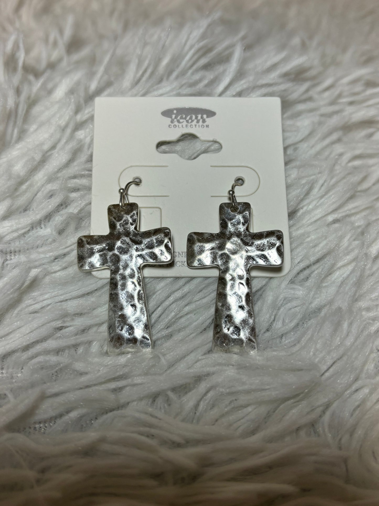 Hammered Dangle Cross Earrings