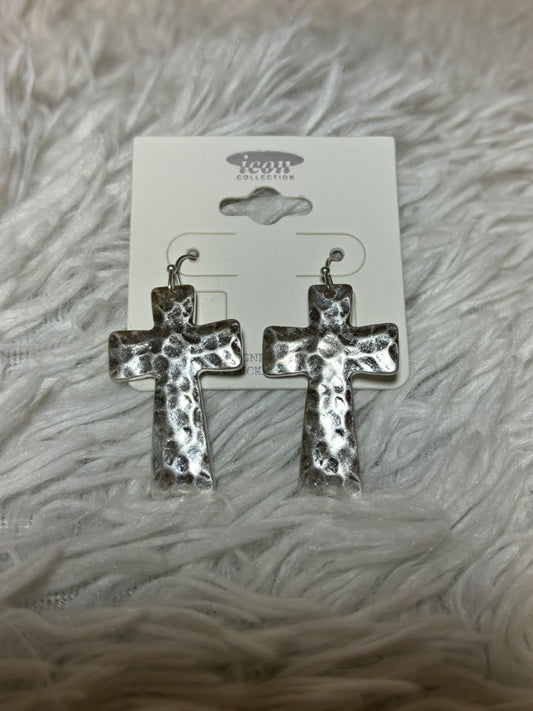 Hammered Dangle Cross Earrings