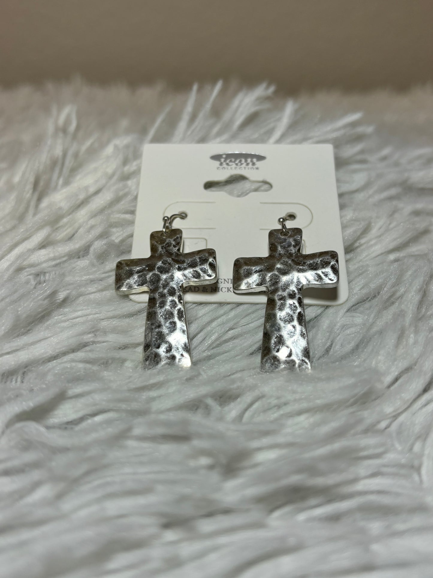 Hammered Dangle Cross Earrings