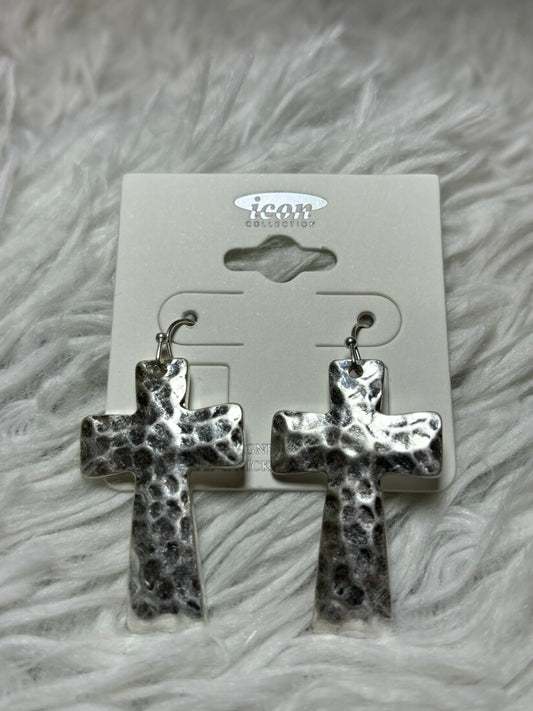 Hammered Dangle Cross Earrings