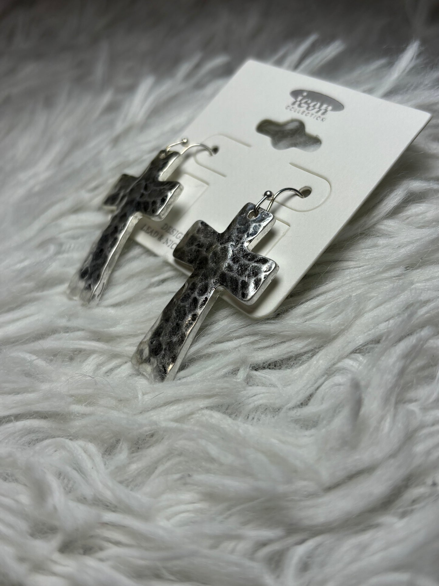 Hammered Dangle Cross Earrings