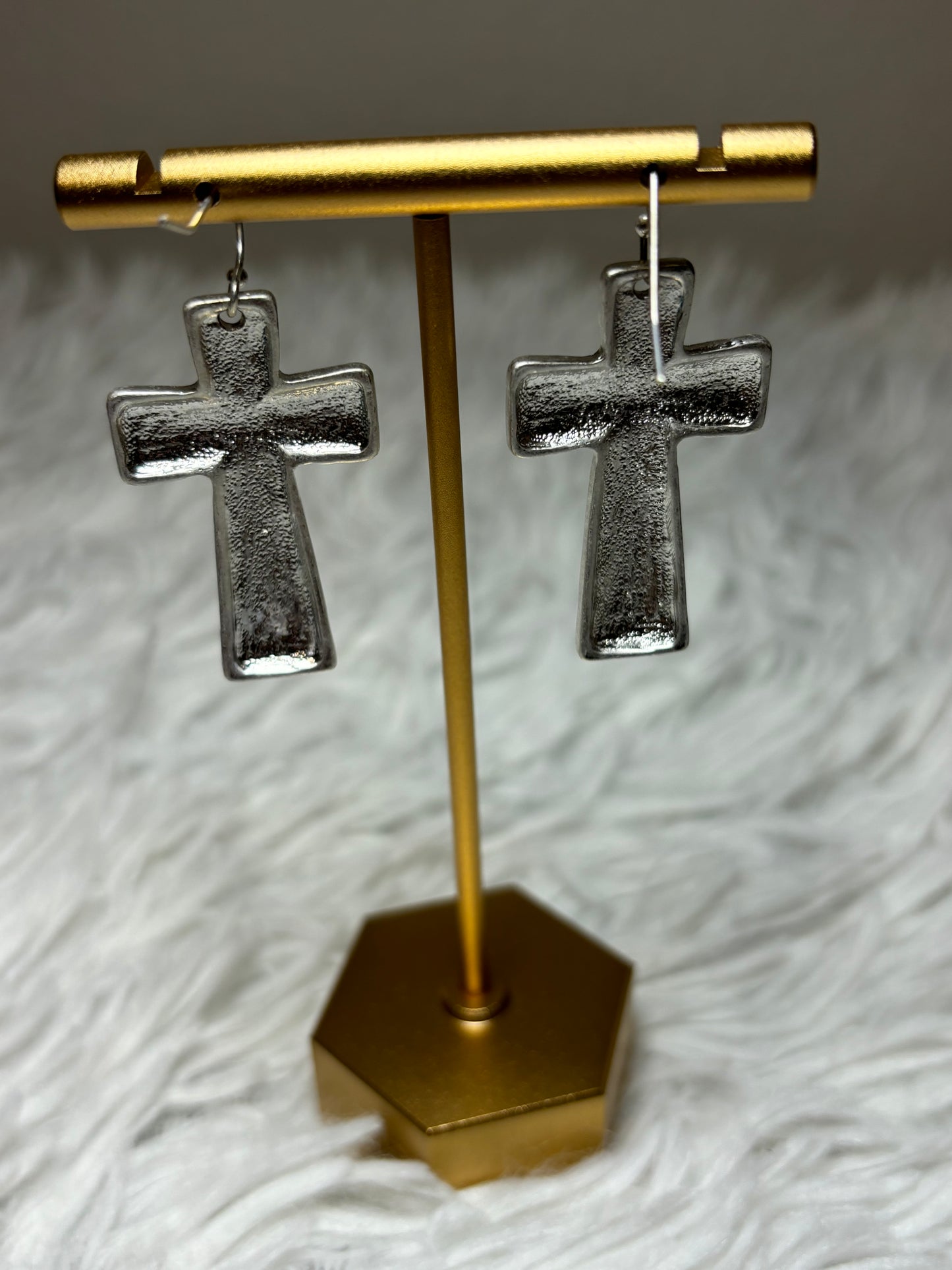 Hammered Dangle Cross Earrings