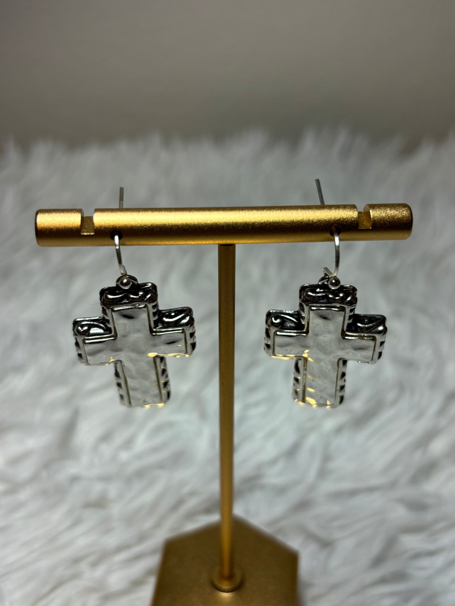 Tailored Filigree Cross Dangle Earrings
