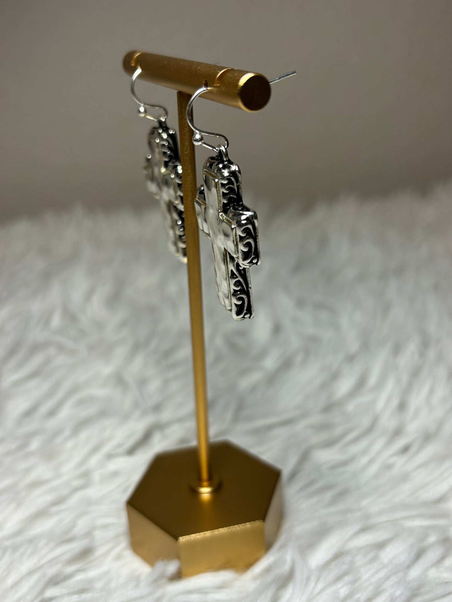 Tailored Filigree Cross Dangle Earrings