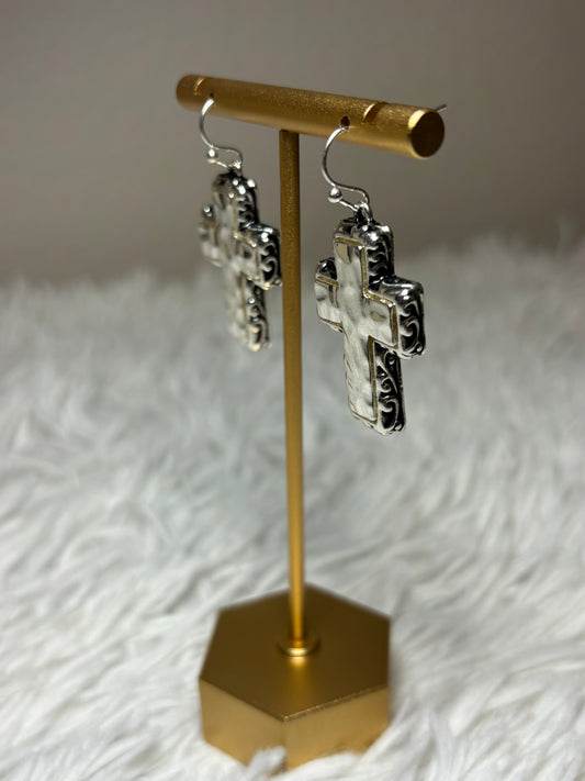 Tailored Filigree Cross Dangle Earrings