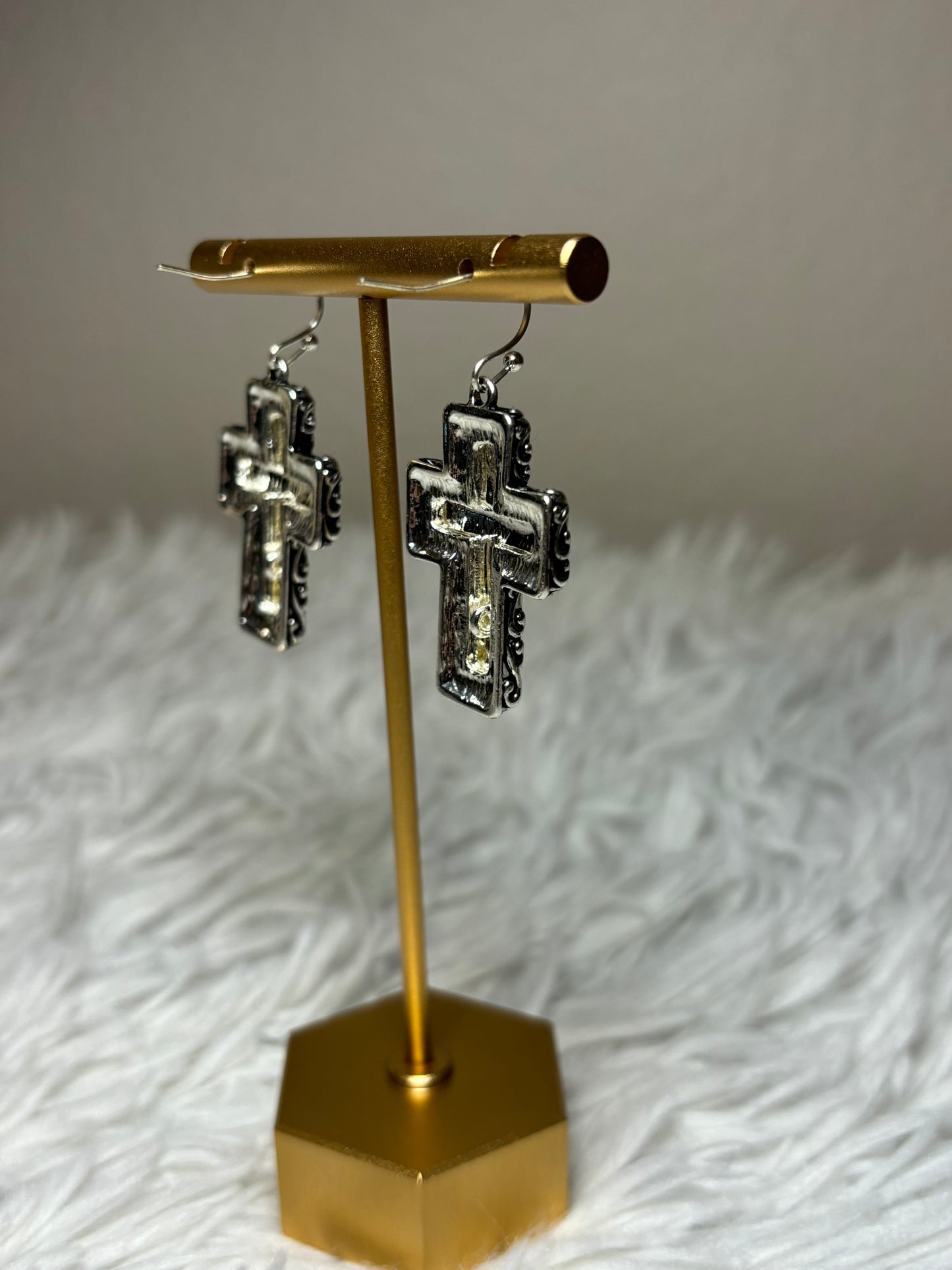 Tailored Filigree Cross Dangle Earrings