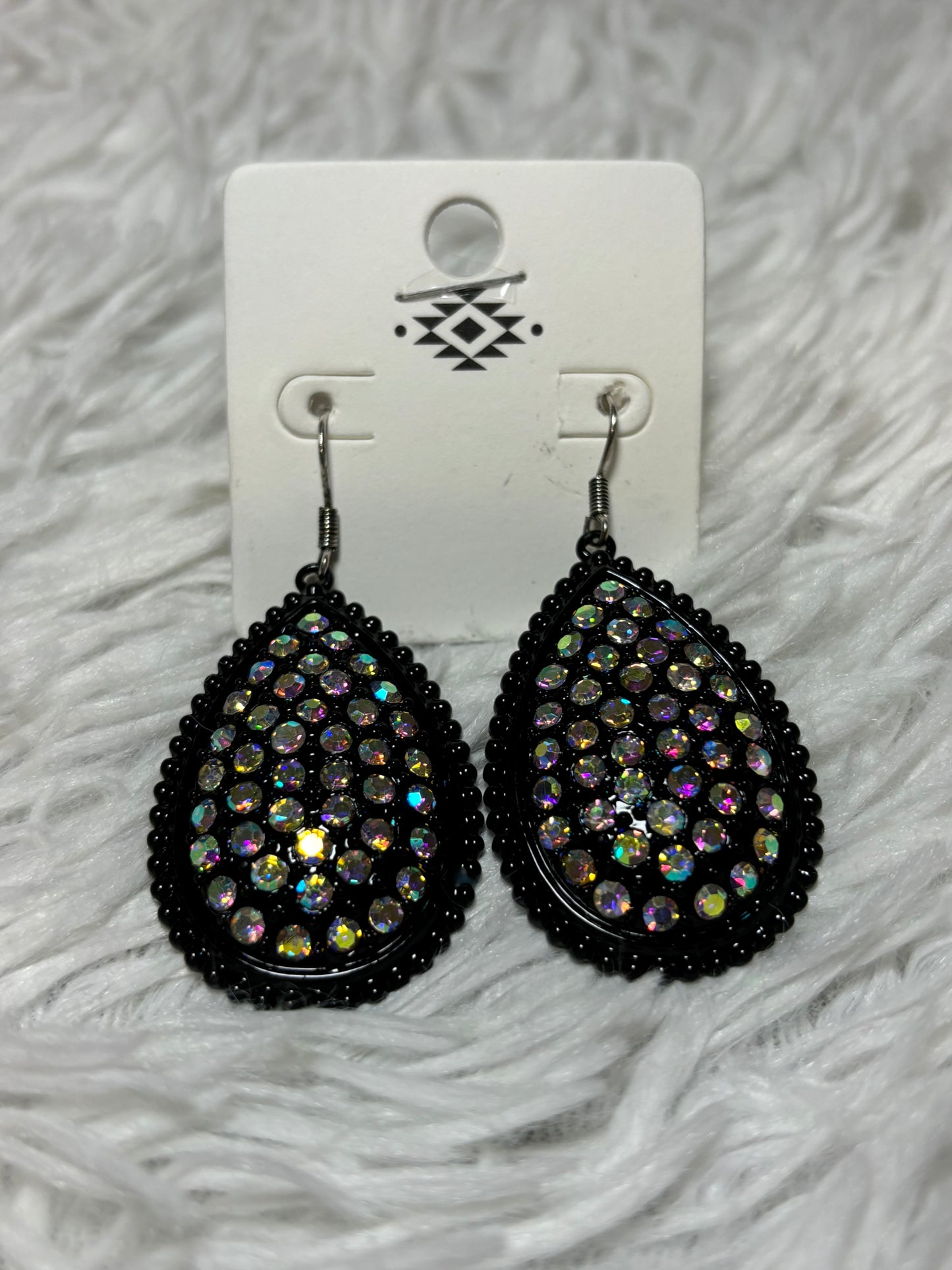 Black AB Teardrop Dangle Earrings