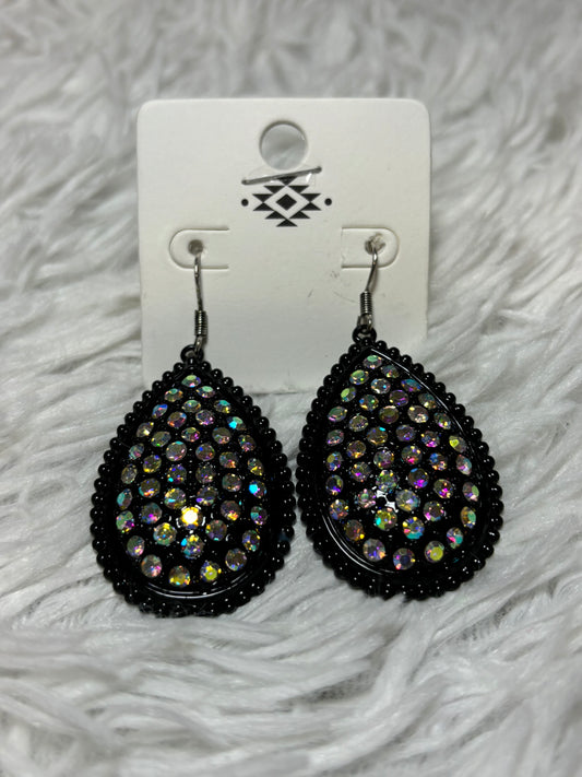 Black AB Teardrop Dangle Earrings
