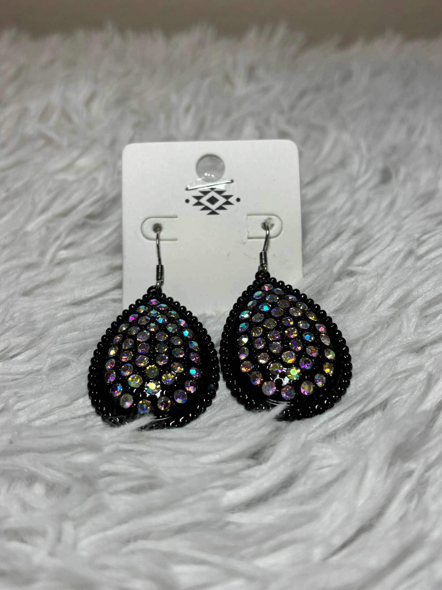 Black AB Teardrop Dangle Earrings