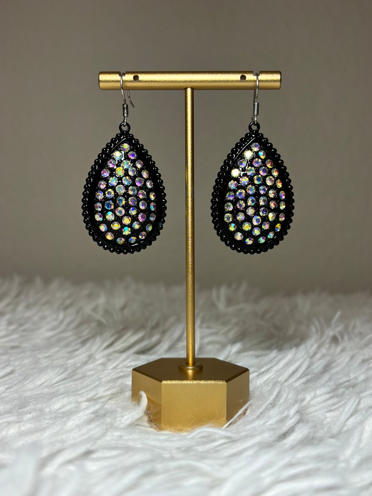 Black AB Teardrop Dangle Earrings
